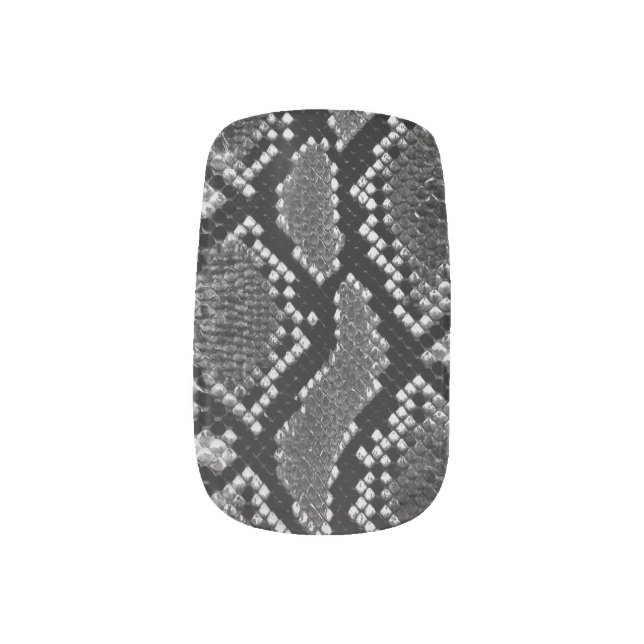 Black And Gray Snake Skin Print Minx Nail Art (Left Thumb)
