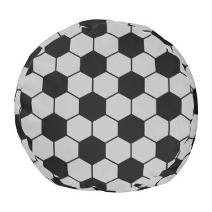 Black and gray soccer print pouf
