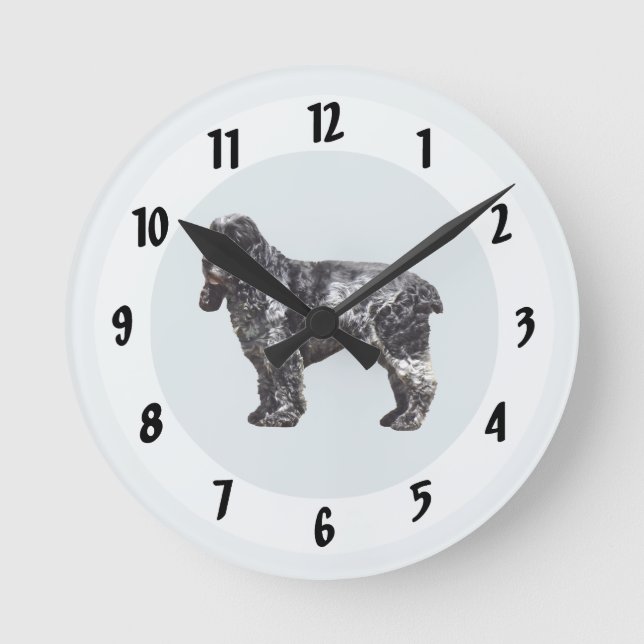 Black and Gray Spaniel Round Clock (Front)