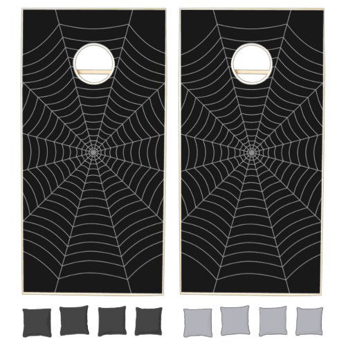 Black and gray spider web Halloween pattern Cornhole Set