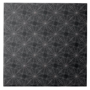 Black and Gray Spiderweb Gothic Pattern Ceramic Tile