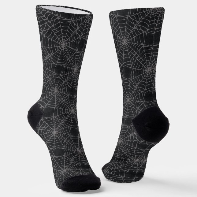 Black and Gray Spiderweb Gothic Pattern Socks (Angled)
