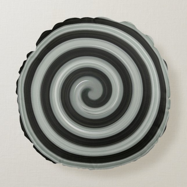 Black and gray spiral round pillow (Front)