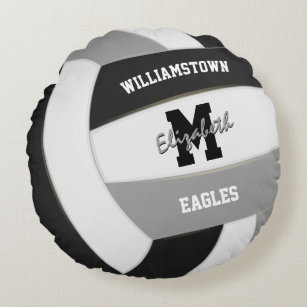 black and gray sports team colors volleyball round pillow