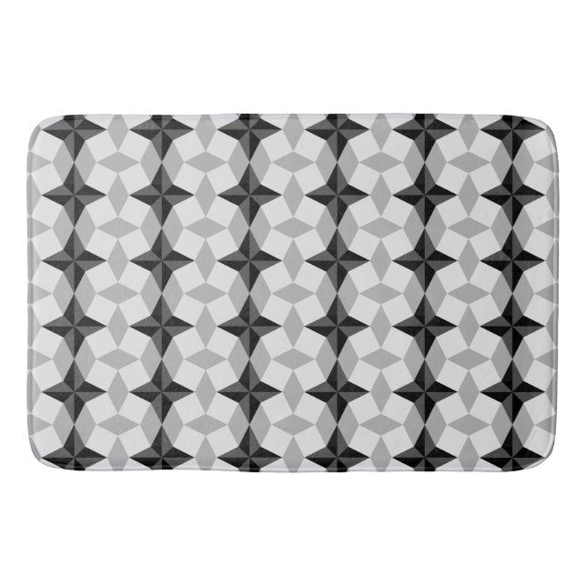 Black and Gray Starbust and Rhombus Pattern Bathroom Mat (Front)