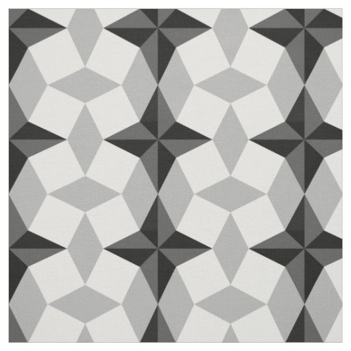 Black and Gray Starbust and Rhombus Pattern Fabric