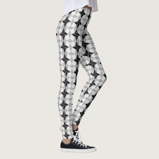 Black and Gray Starbust and Rhombus Pattern Leggings (Right)