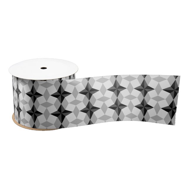Black and Gray Starbust and Rhombus Pattern Satin Ribbon (Spool)