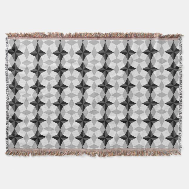 Black and Gray Starbust and Rhombus Pattern Throw Blanket (Front)
