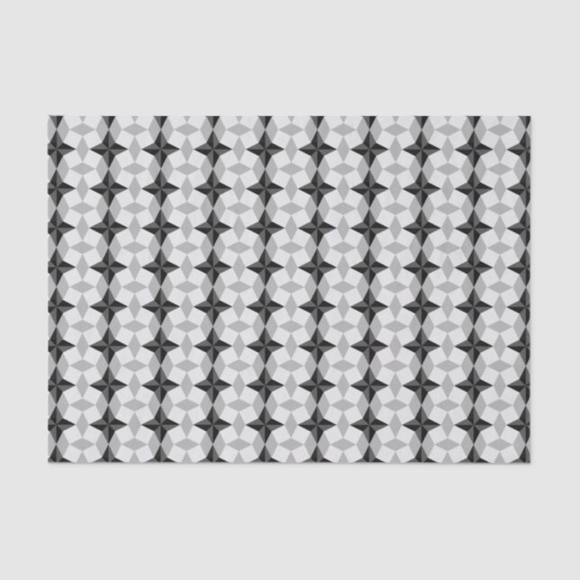 Black and Gray Starbust and Rhombus Pattern Tissue Paper (Front)