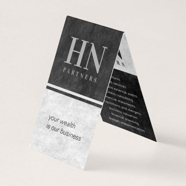 Black and Gray Stone Monogram Accountant Folded Business Card (Front)