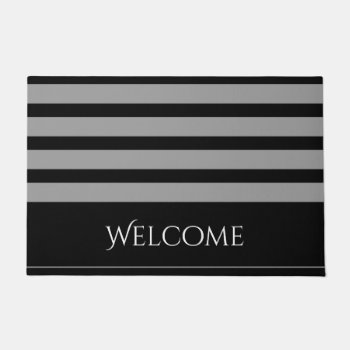 Black And Gray Stripe Welcome Doormat by karlajkitty at Zazzle