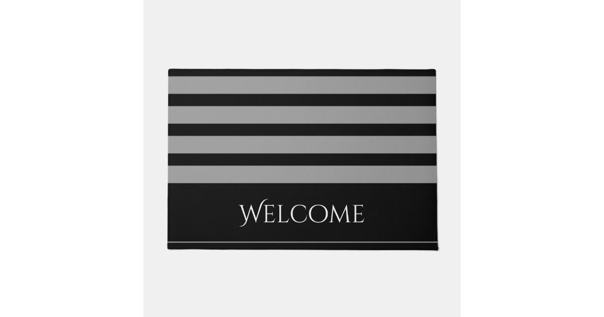 Black and Gray Stripe Welcome Doormat