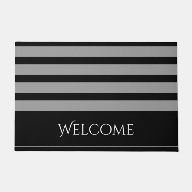 Black and Gray Stripe Welcome Doormat (Front)
