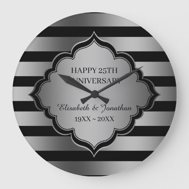 Black And Gray Stripes And Frame  Large Clock (Front)