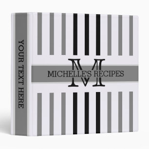 Black and Gray Stripes Modern Monogram 3 Ring Binder