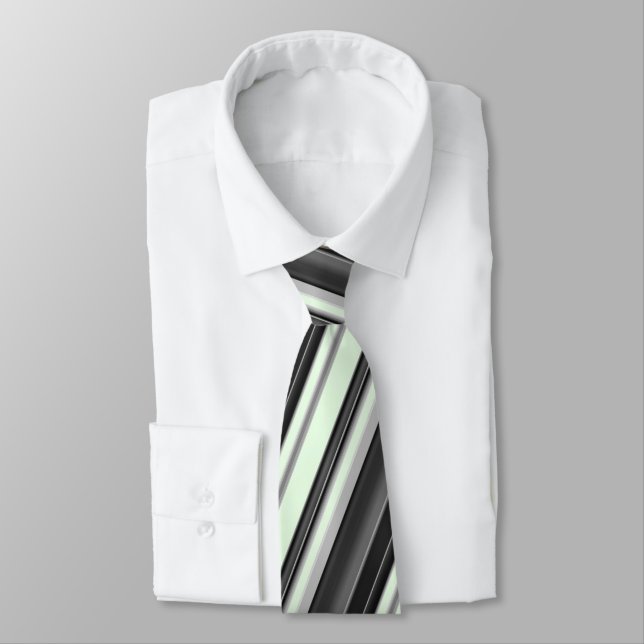 Black and gray stripes on mint green gift neck tie (Tied)