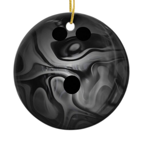 Black and Gray Swirl Bowling Ball Ceramic Ornament