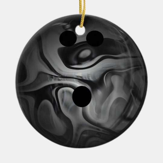 Black and Gray Swirl Bowling Ball Ceramic Ornament