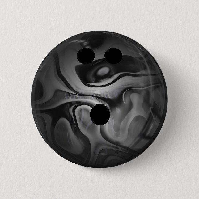 Black and Gray Swirl Bowling Ball Pinback Button (Front)