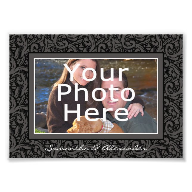 Black and Gray Swirl Elegant Photo Border w/Text (Front)