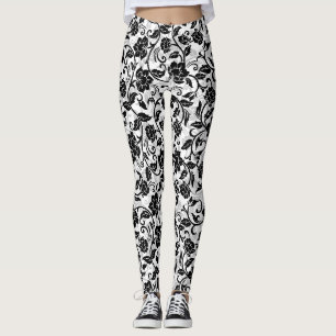 Black and Gray Swirling Flowers Leggings