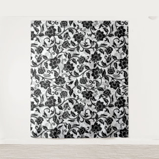 Black and Gray Swirling Flowers Tapestry