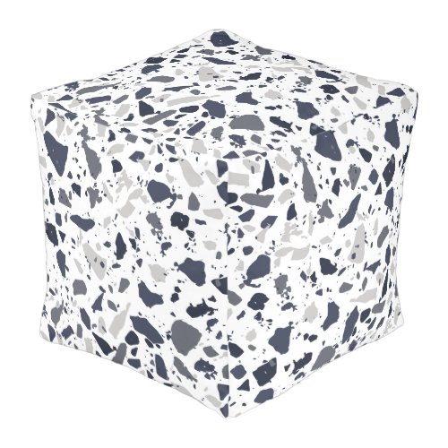 Black and Gray Terrazzo Abstract Pouf