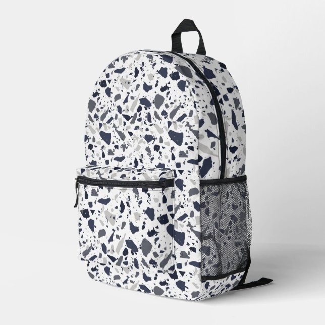 Black and Gray Terrazzo Abstract Printed Backpack (Back Corner Right)