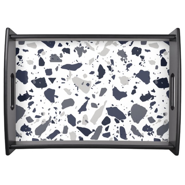 Black and Gray Terrazzo Abstract Serving Tray (Front)