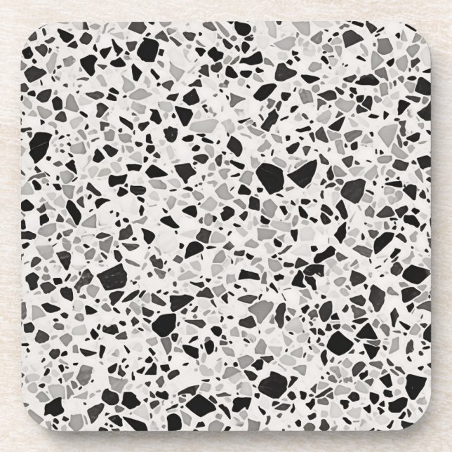 Black And Gray Terrazzo Patterned Beverage Coaster (Front)