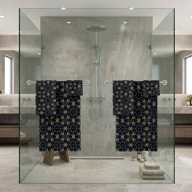 Black And Gray Tiled  Bath Towel Set (Creator Uploaded)