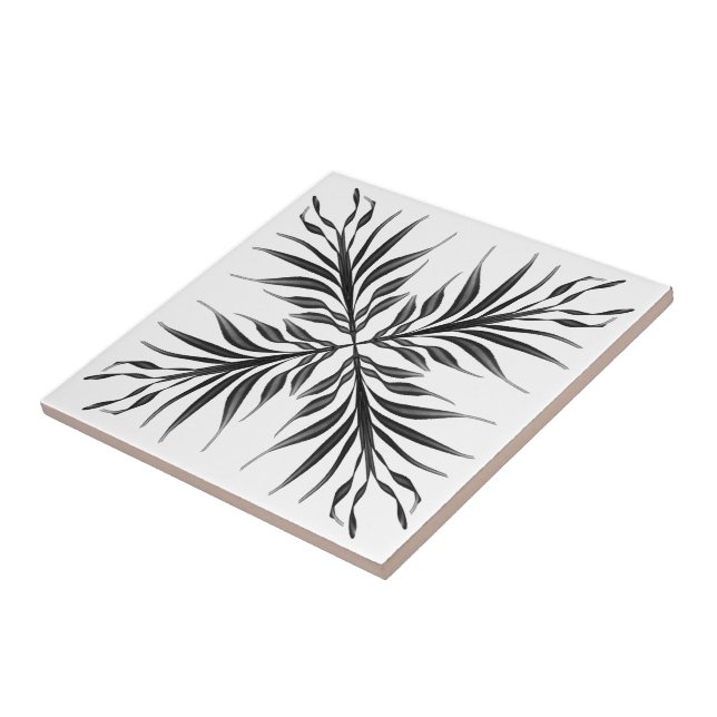 Black And Gray Translucent Textured Feather Leaves Ceramic Tile (Side)