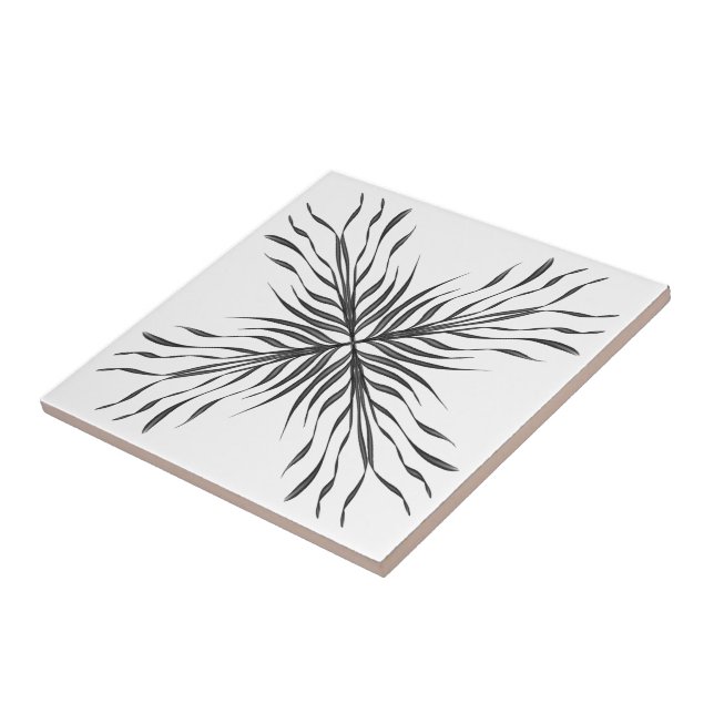 Black And Gray Translucent Textured Feather Leaves Ceramic Tile (Side)
