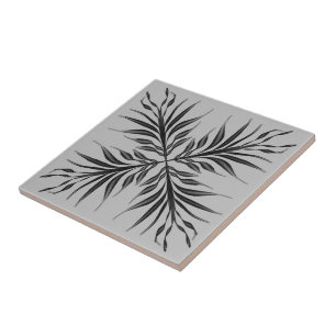 Black And Gray Translucent Textured Feather Leaves Ceramic Tile