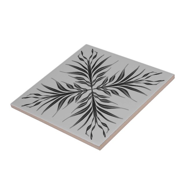 Black And Gray Translucent Textured Feather Leaves Ceramic Tile (Side)