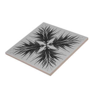 Black And Gray Translucent Textured Feather Leaves Ceramic Tile