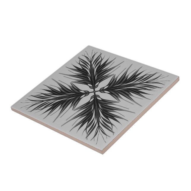 Black And Gray Translucent Textured Feather Leaves Ceramic Tile (Side)