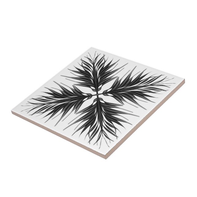 Black And Gray Translucent Textured Feather Leaves Ceramic Tile (Side)