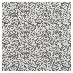 Black and Gray Tudor Floral Pattern Fabric