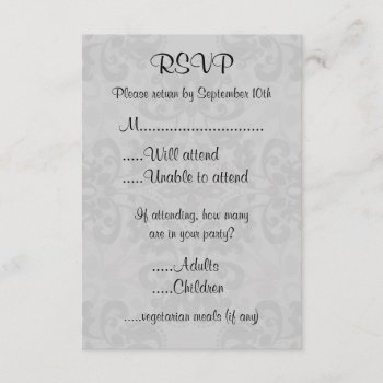 Black And Gray Victorian Damask Rsvp by TheHopefulRomantic at Zazzle