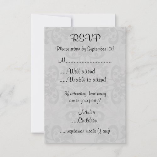 Black and gray victorian damask rsvp