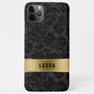 Black and gray vintage damasks pattern gold accent iPhone 11 pro max case
