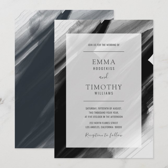 Black and gray watercolor brushstrokes invitation (Front/Back)