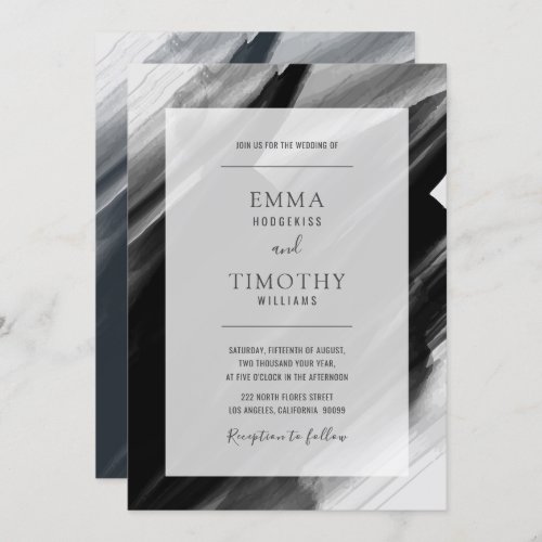 Black and gray watercolor brushstrokes invitation