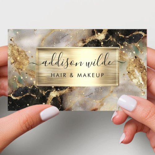 Black And Gray Watercolor Faux Gold Foil Business Card