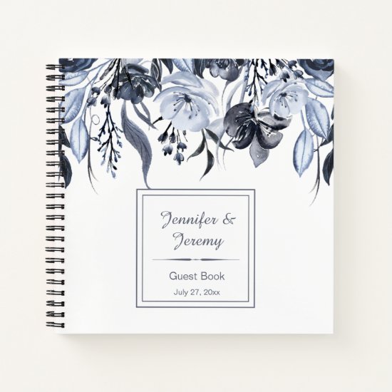 Black and Gray Watercolor Floral Square Guest | Notebook