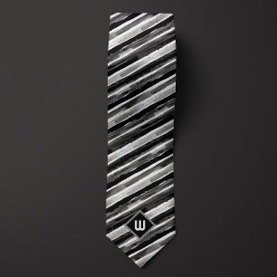 Black and Gray Watercolor Striped Neck Tie