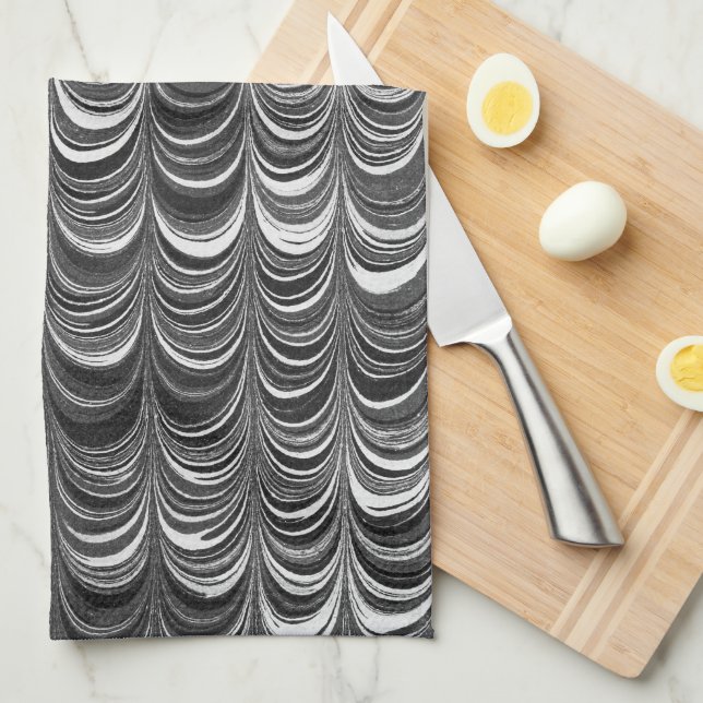 Black and Gray Wave Stripes Art Kitchen Towel (Quarter Fold)