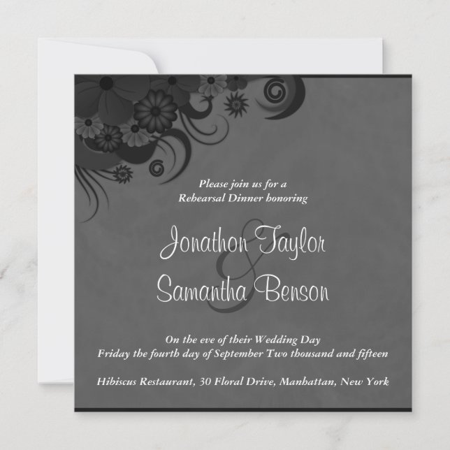 Black and Gray Wedding Rehearsal Dinner Invites (Front)